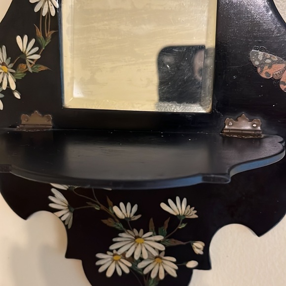 Antique black lacquered hand painted wall mirror shelf - Picture 4 of 7